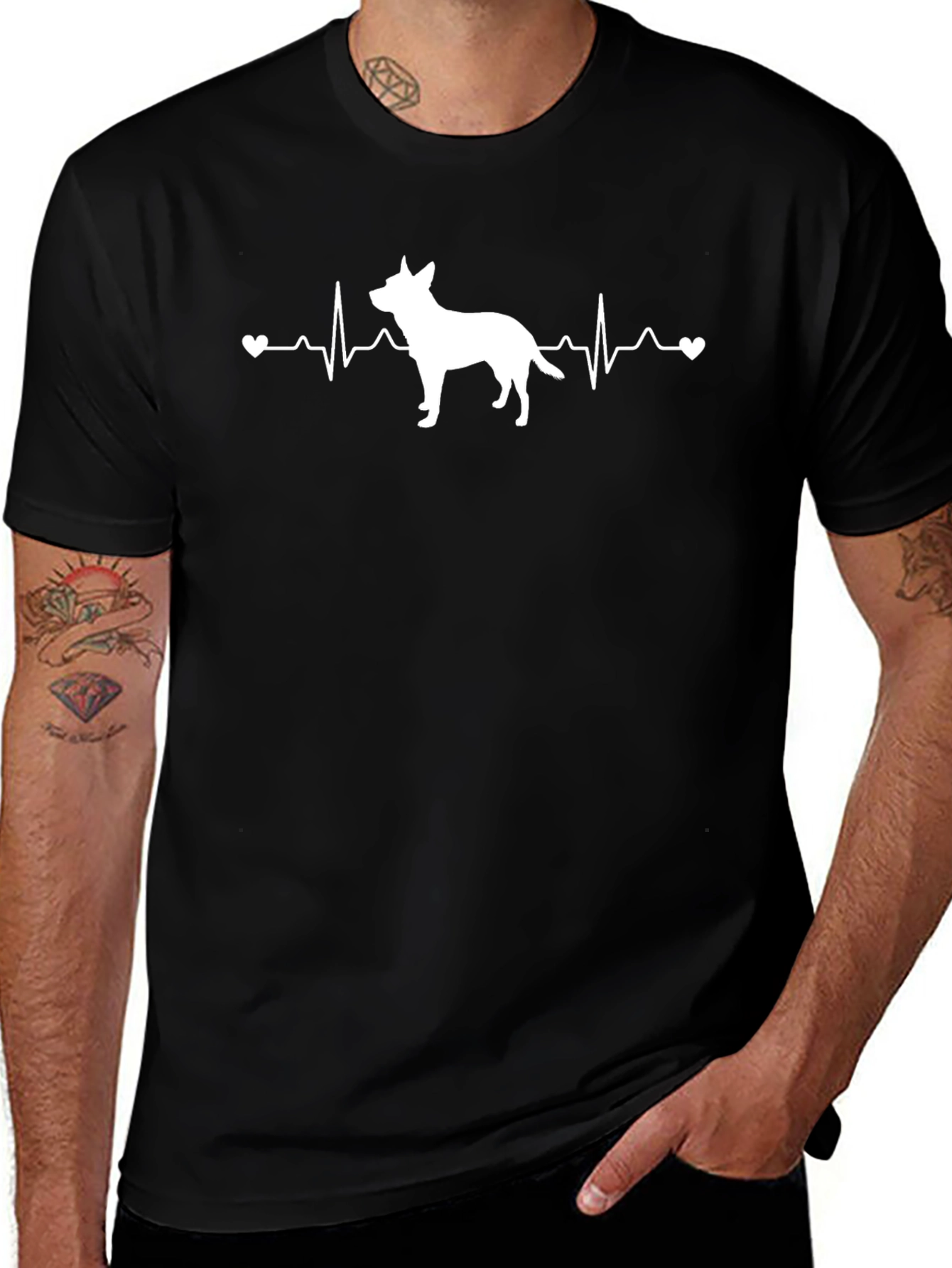 Dog Heartbeat T-Shirt -  Black Cotton Blend