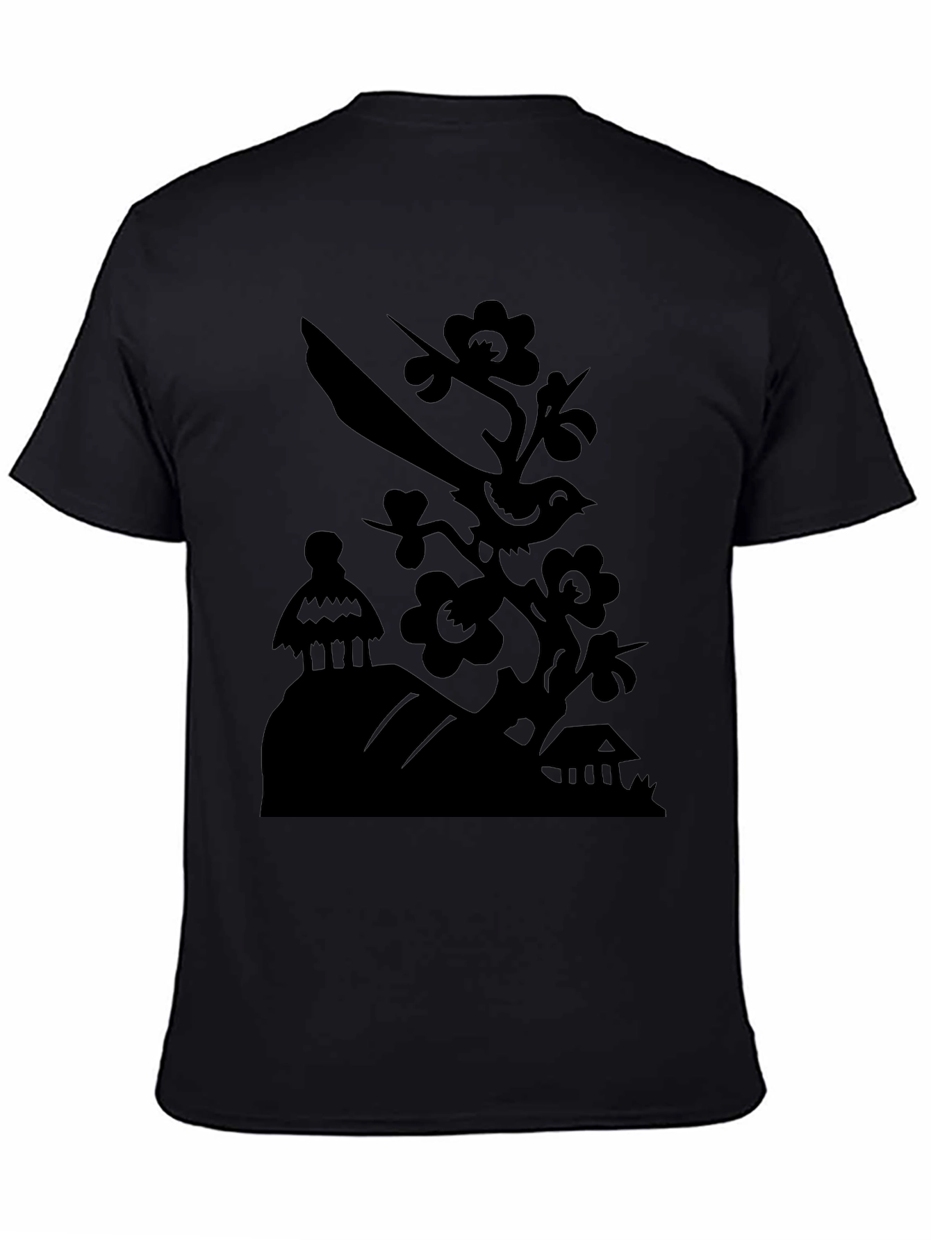 Bird on Branch Graphic Tee - Modern Black T-Shirt