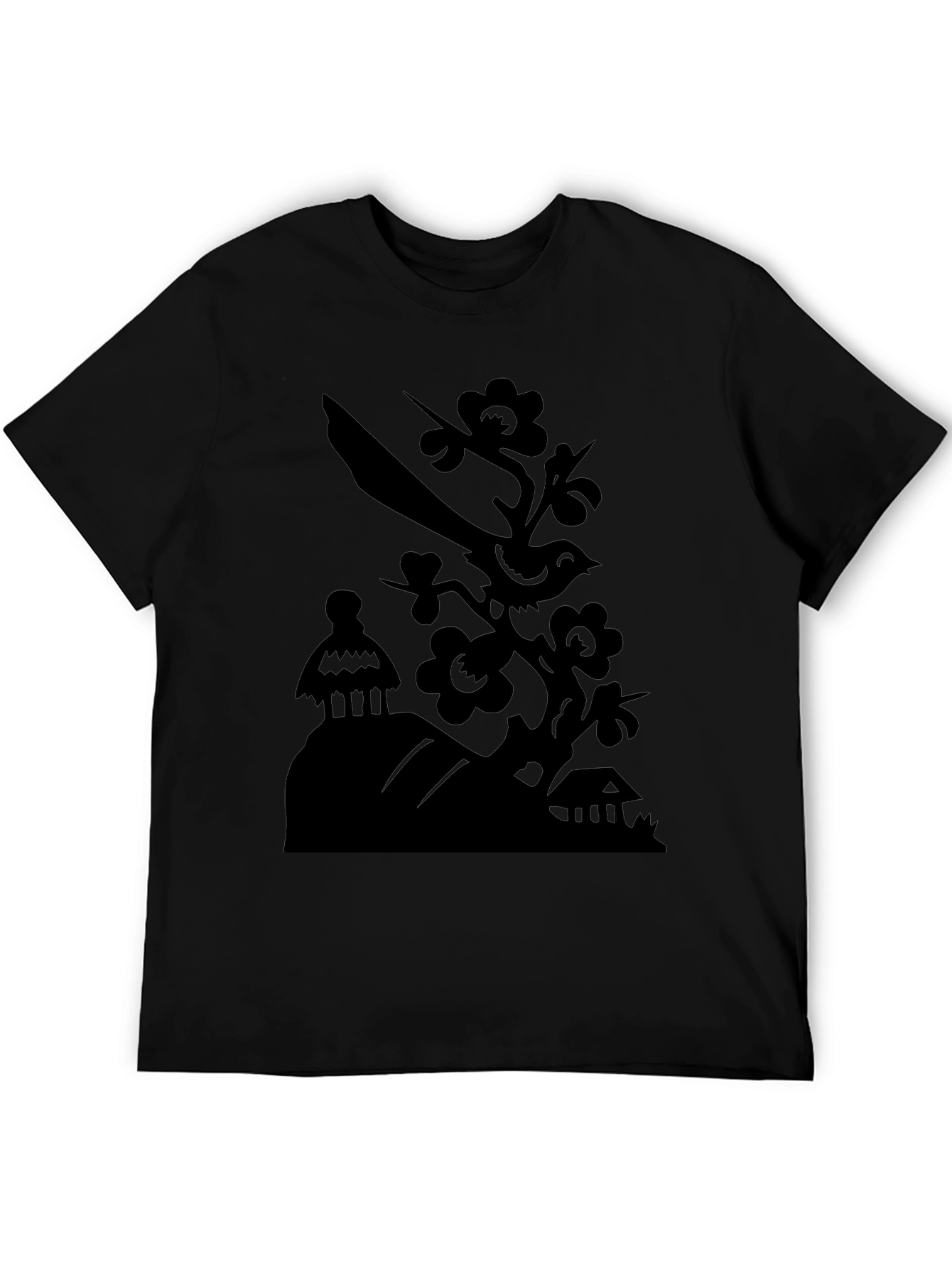Bird on Branch Graphic Tee - Modern Black T-Shirt