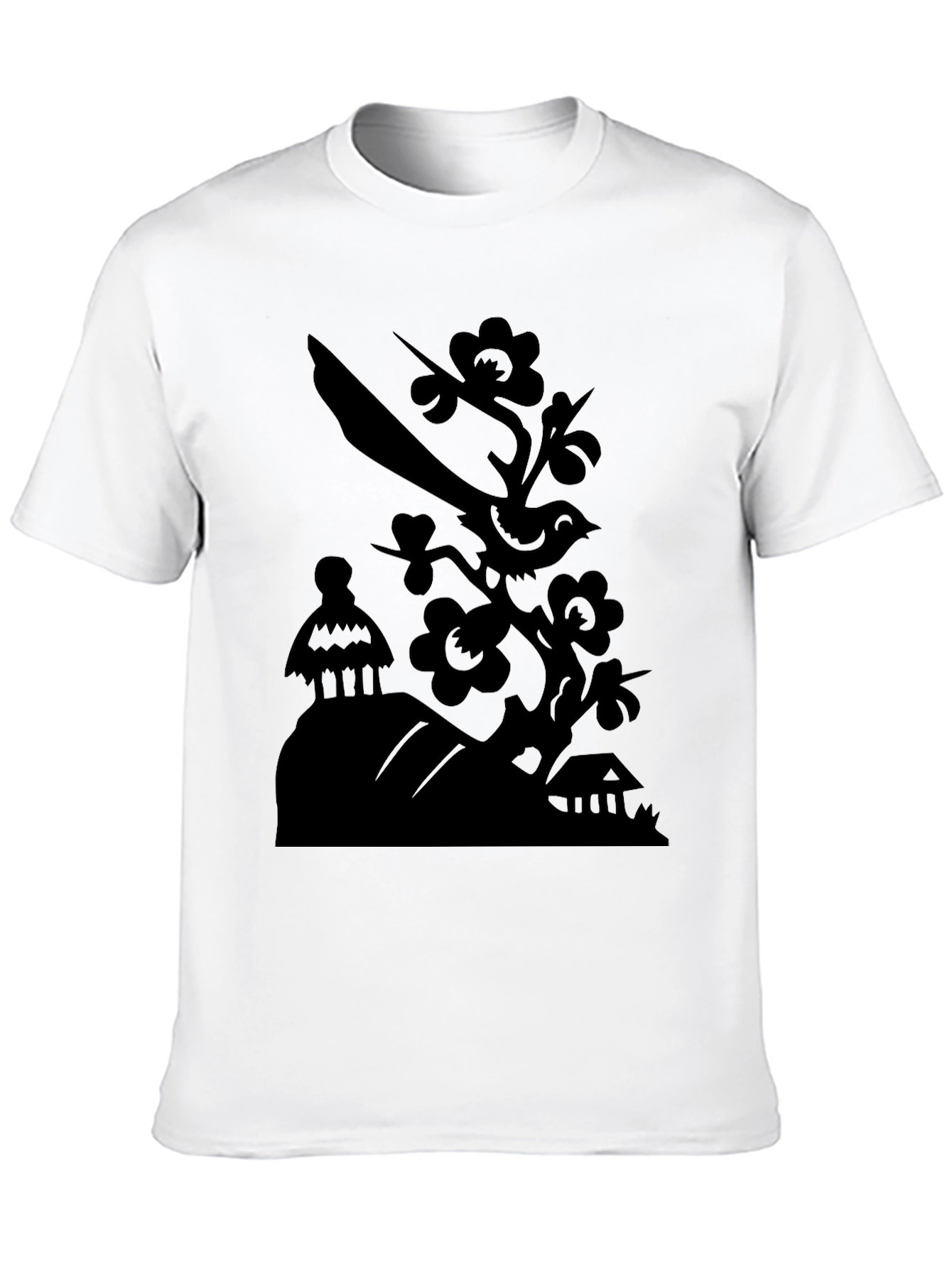 Bird on Branch Graphic Tee - Modern Black T-Shirt