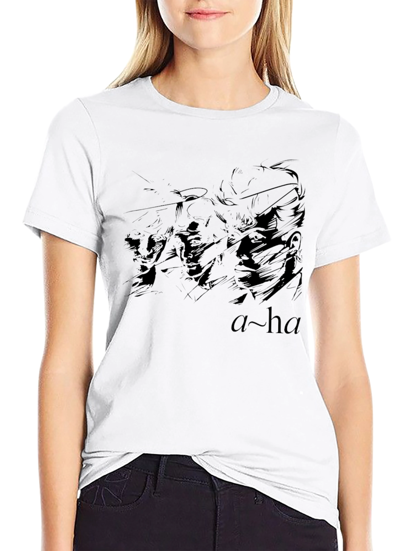 Black A-ha Band Graphic T-Shirt