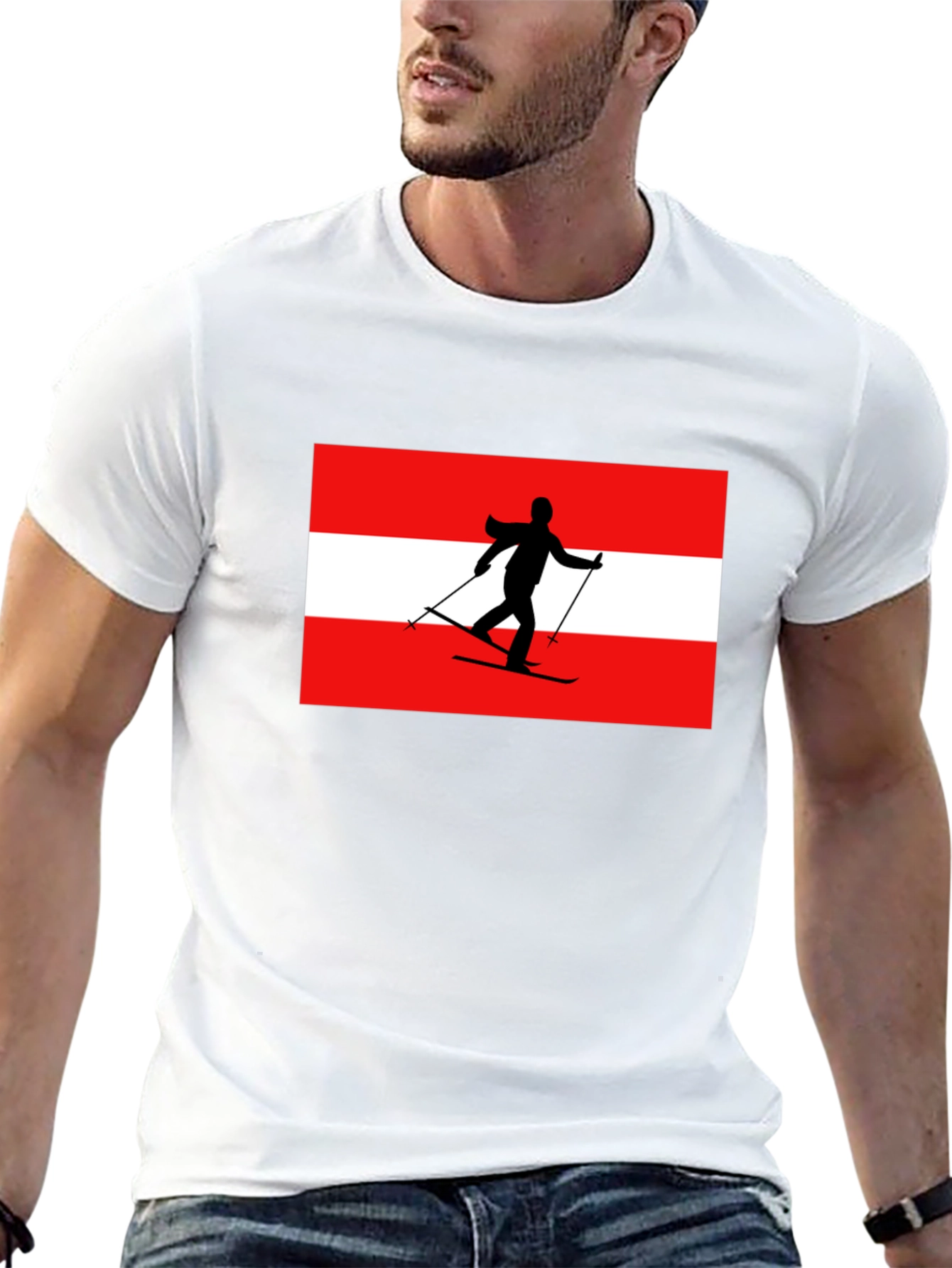 Austria Skier Graphic Tee - Black Cotton T-Shirt