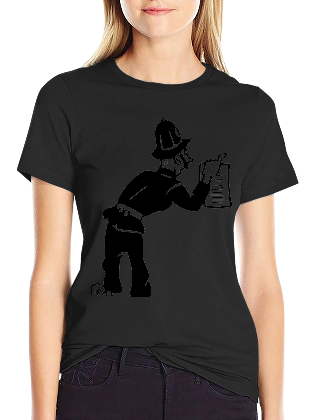 Cartoon Fireman Black Graphic Tee