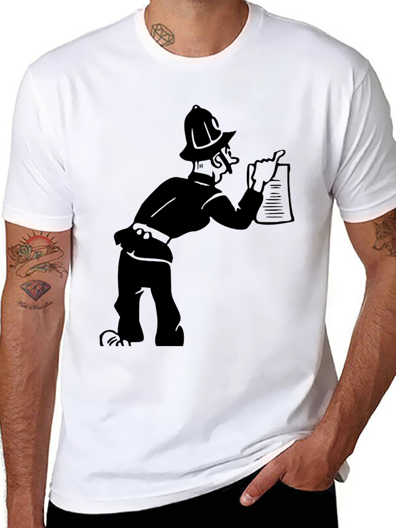Cartoon Fireman Black Graphic Tee