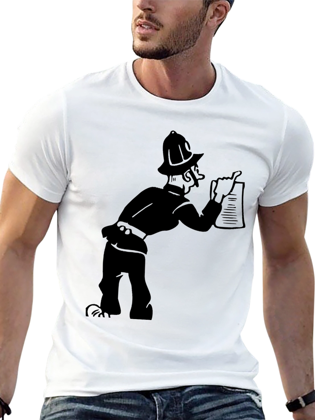 Cartoon Fireman Black Graphic Tee