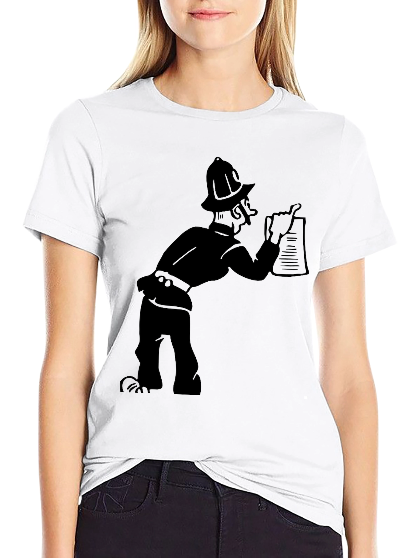 Cartoon Fireman Black Graphic Tee