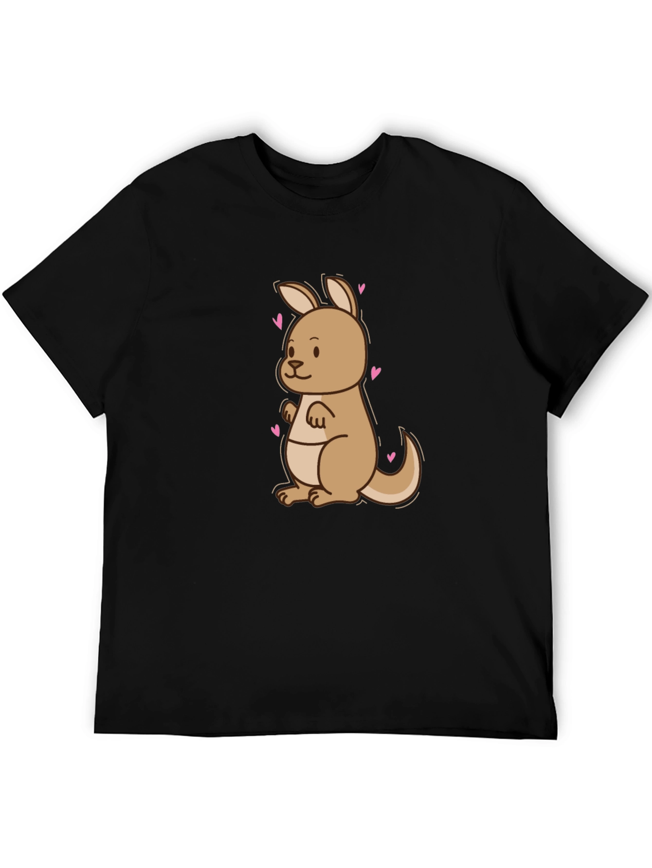 Cute Kangaroo Heart Tee - Black Cotton Blend T-Shirt