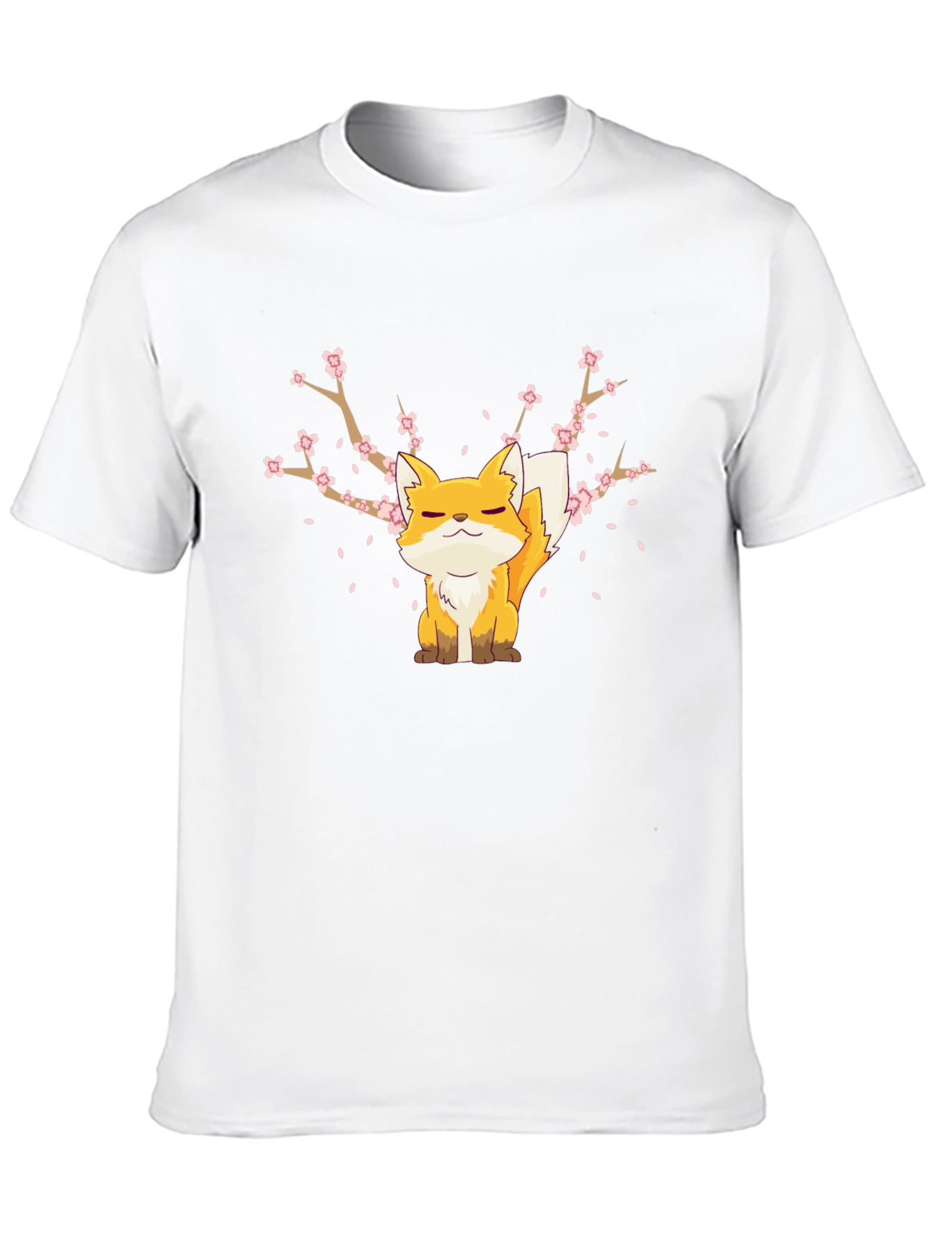 Fox & Cherry Blossom Graphic Black T-Shirt