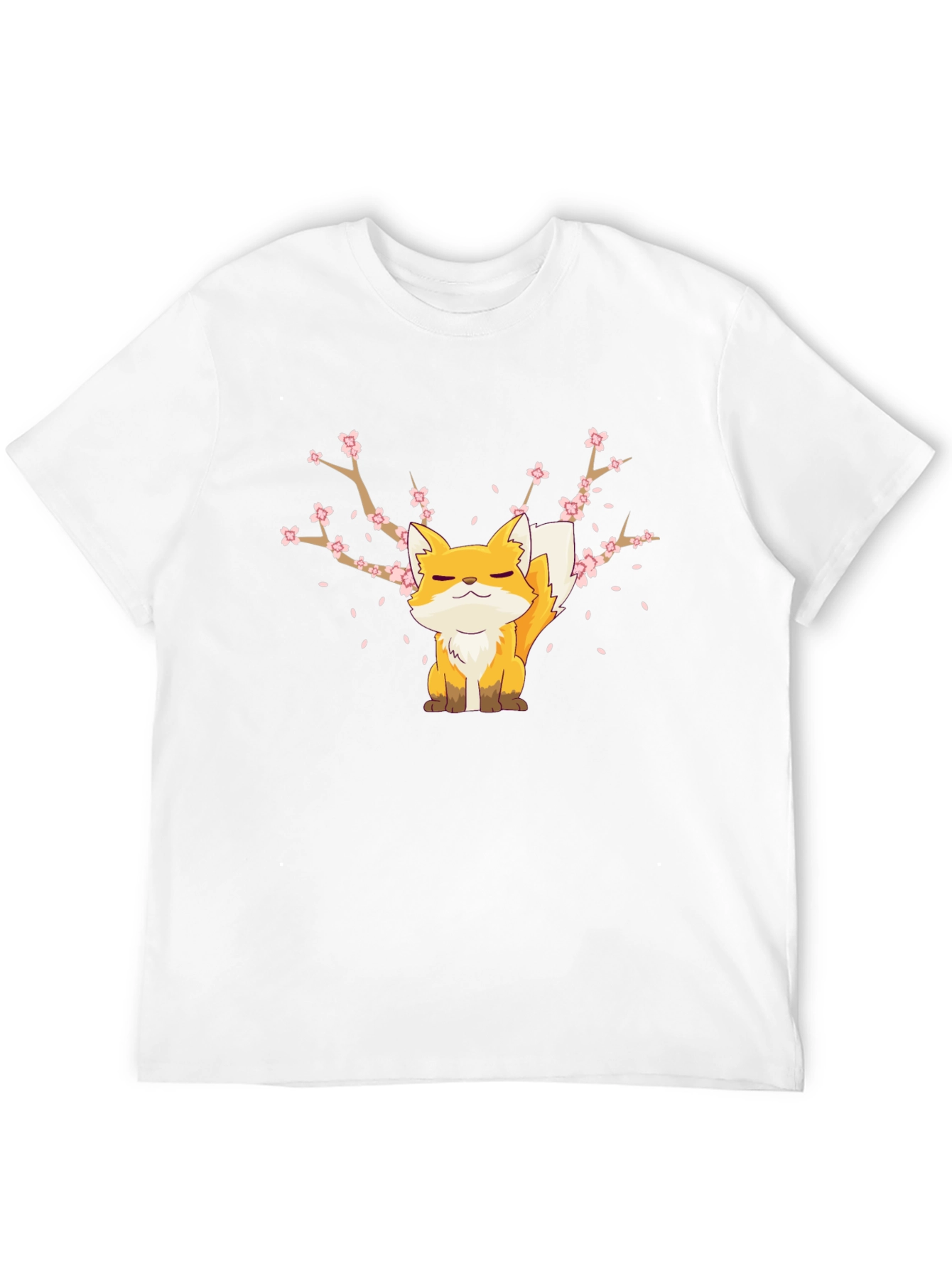 Fox & Cherry Blossom Graphic Black T-Shirt