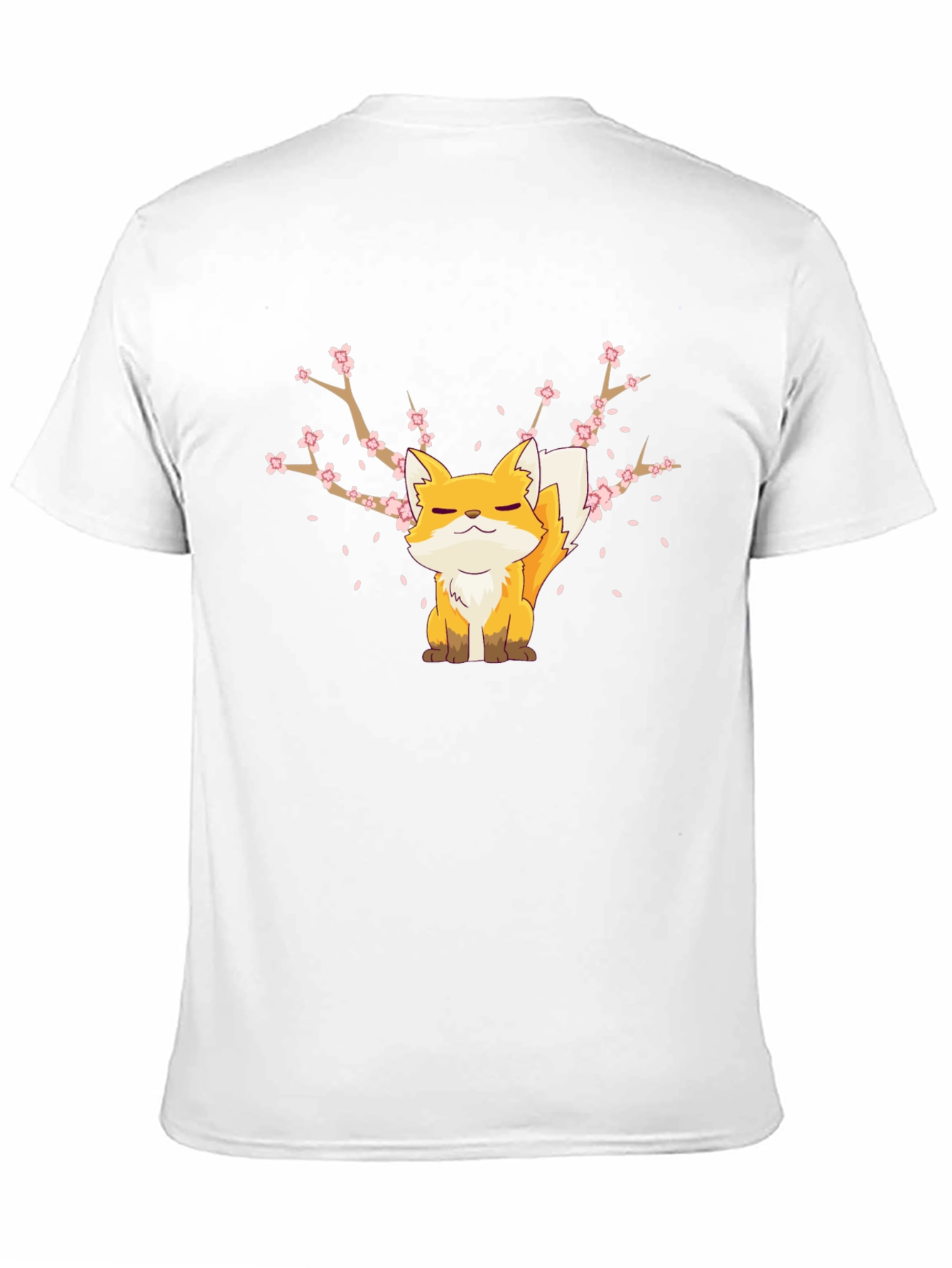 Fox & Cherry Blossom Graphic Black T-Shirt