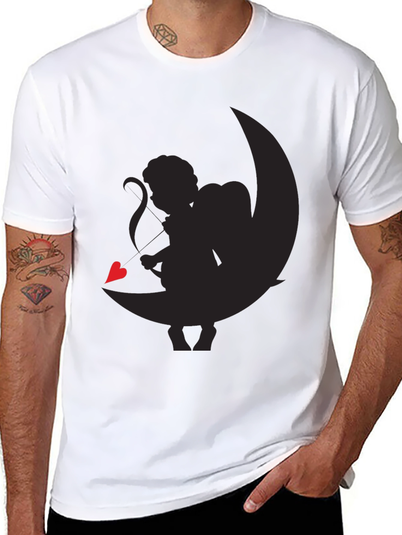 Cupid Moon Graphic Tee - Black Casual Shirt