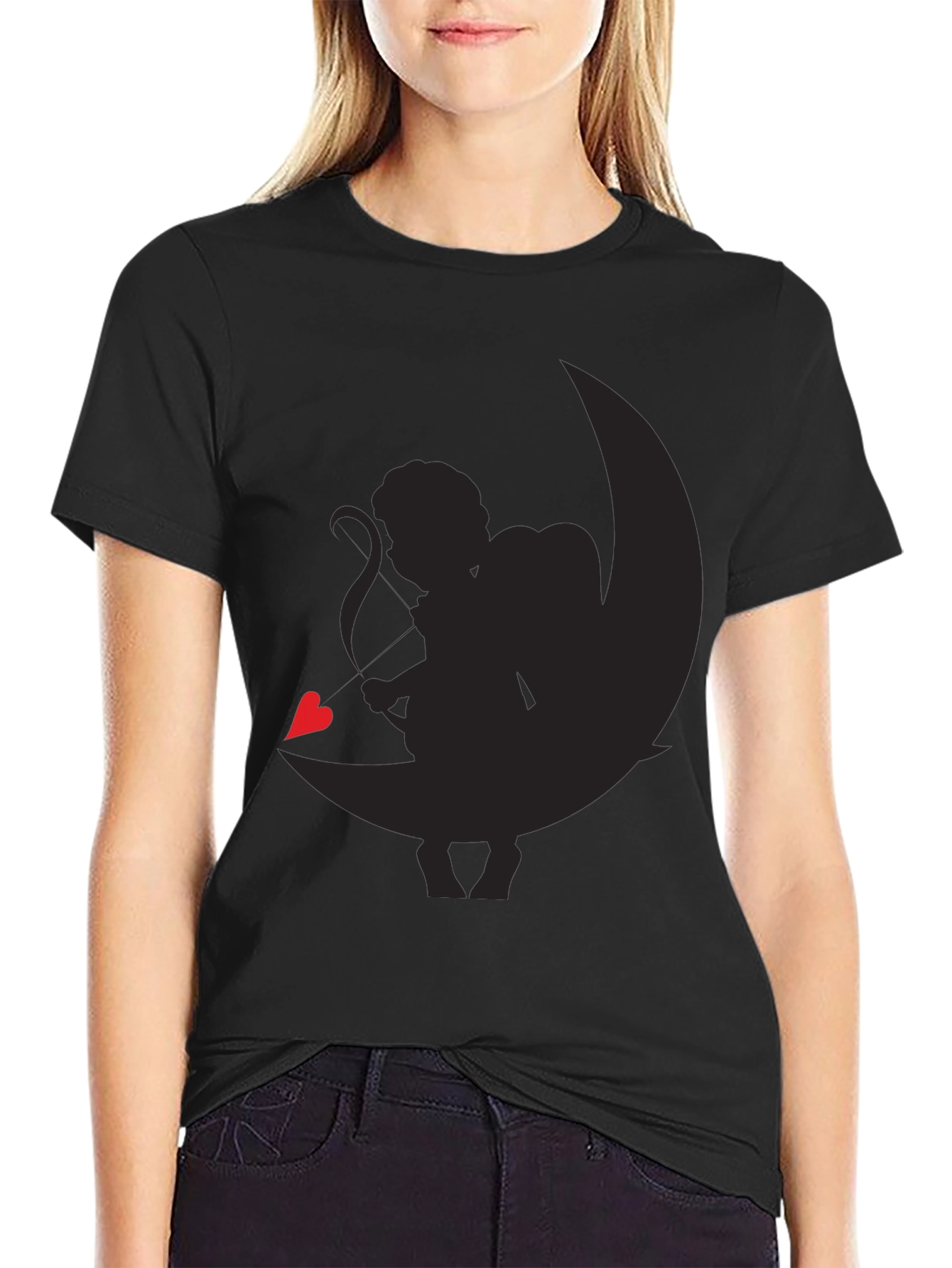 Cupid Moon Graphic Tee - Black Casual Shirt