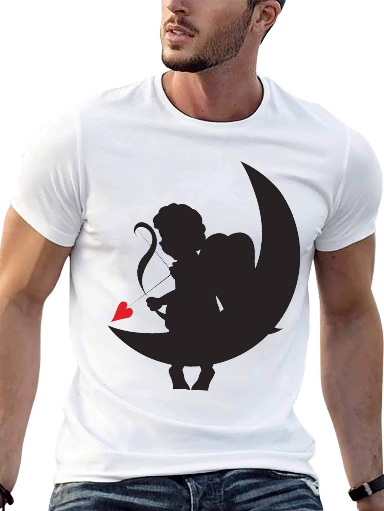 Cupid Moon Graphic Tee - Black Casual Shirt