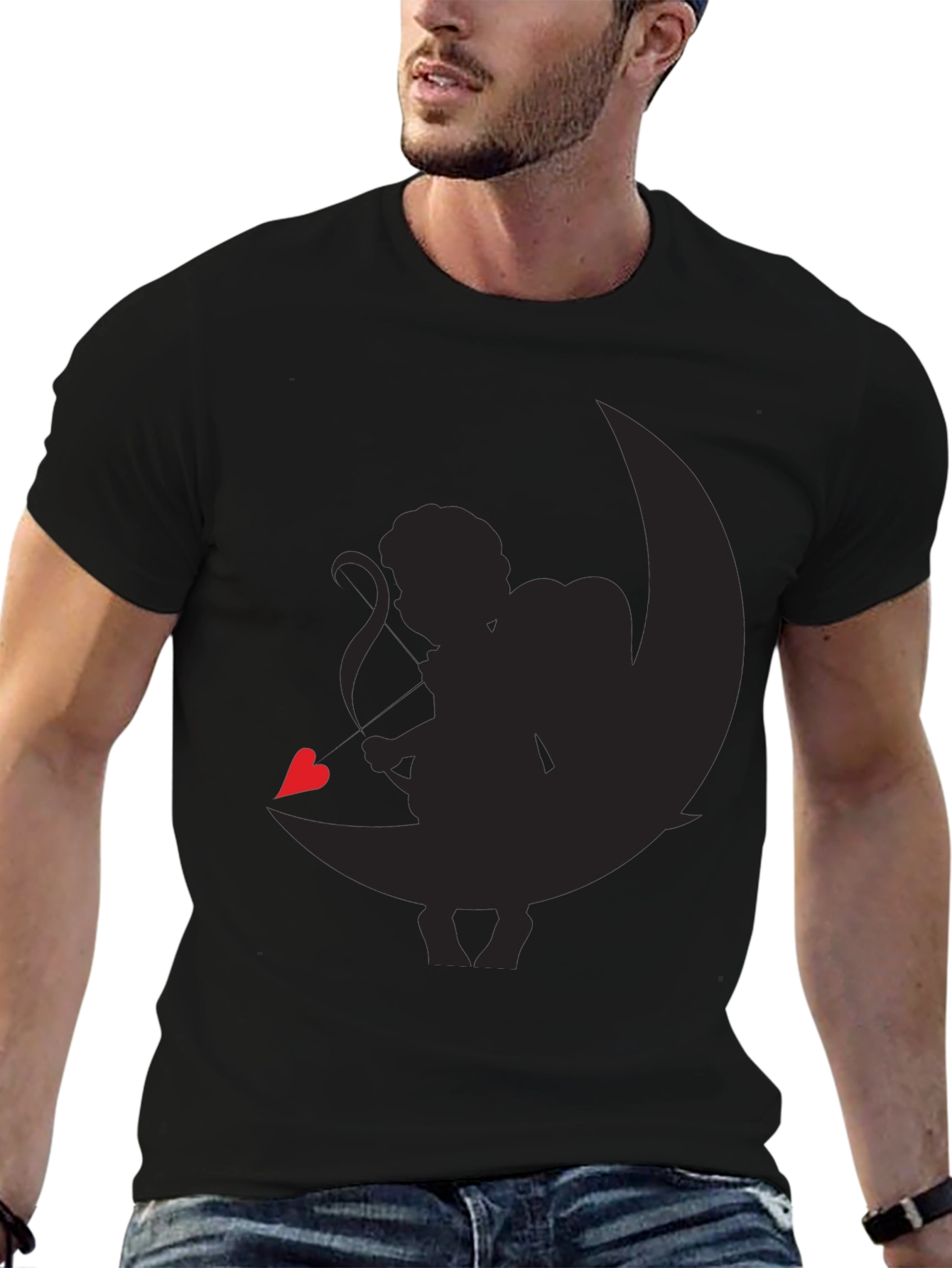 Cupid Moon Graphic Tee - Black Casual Shirt