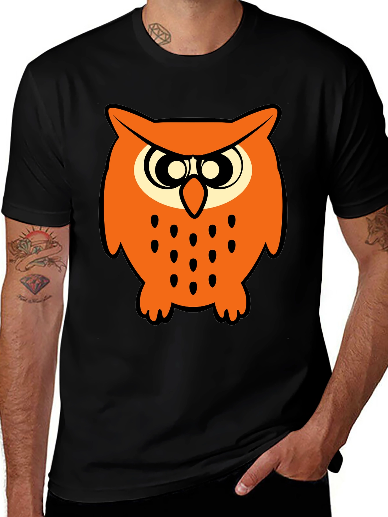 Owl Graphic Tee - Mens Black Cotton T-Shirt