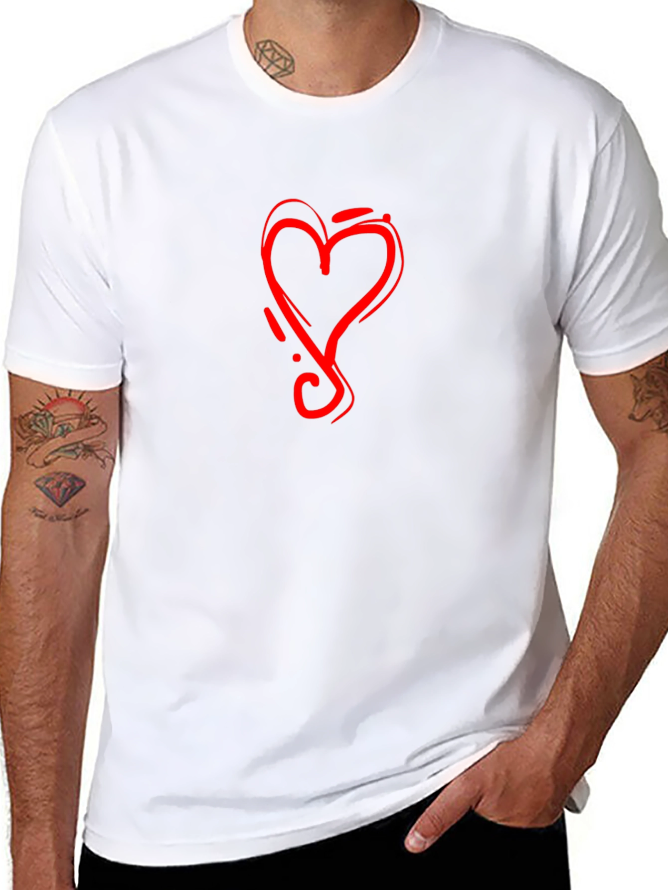 Black Tee with Red Heart Graphic