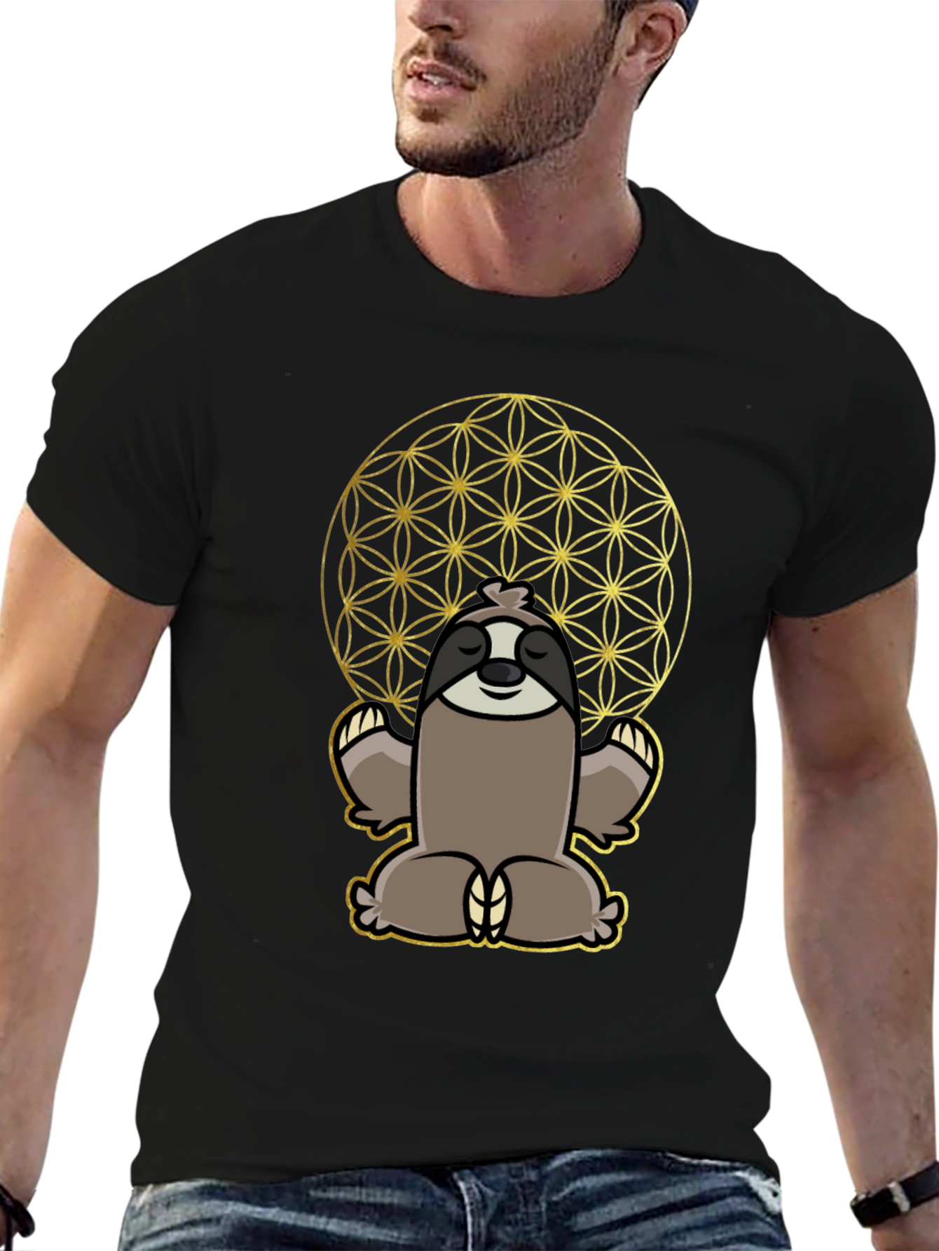Meditative Sloth T-Shirt - Sacred Geometry Design