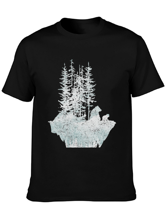 Bear & Trees Graphic T-Shirt - Black