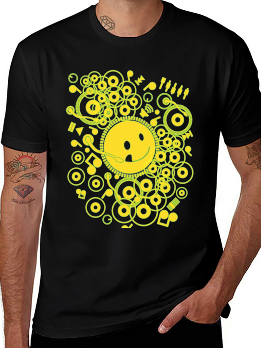 Smiley Face Graphic Tee - Music Theme T-Shirt