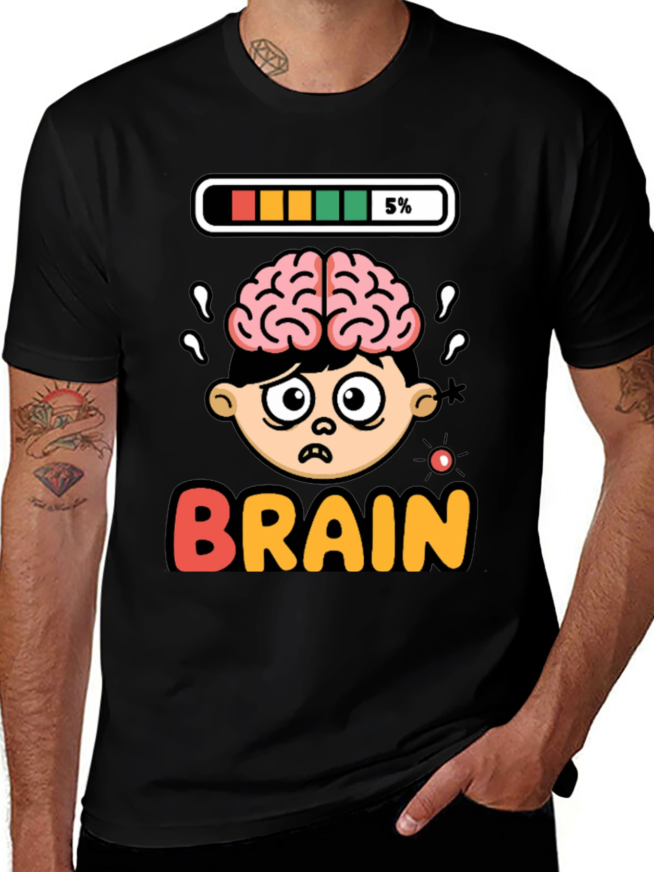 Funny Low Battery Brain Cartoon T-Shirt
