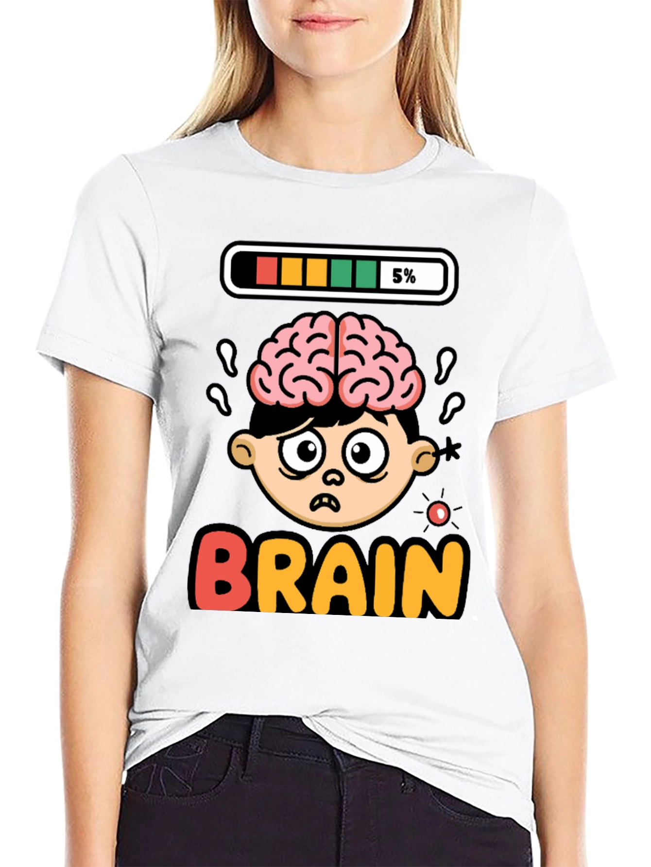 Funny Low Battery Brain Cartoon T-Shirt