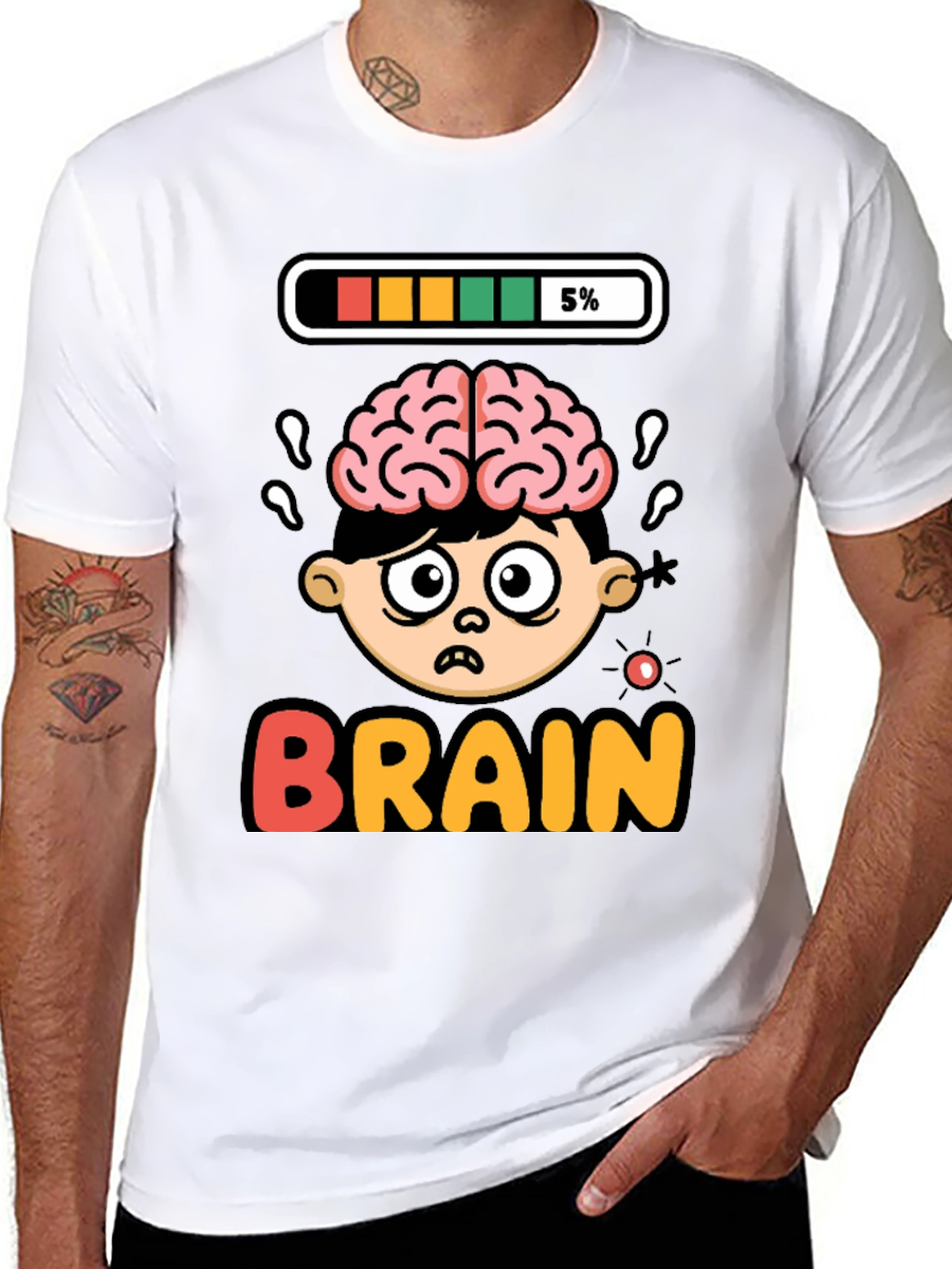 Funny Low Battery Brain Cartoon T-Shirt