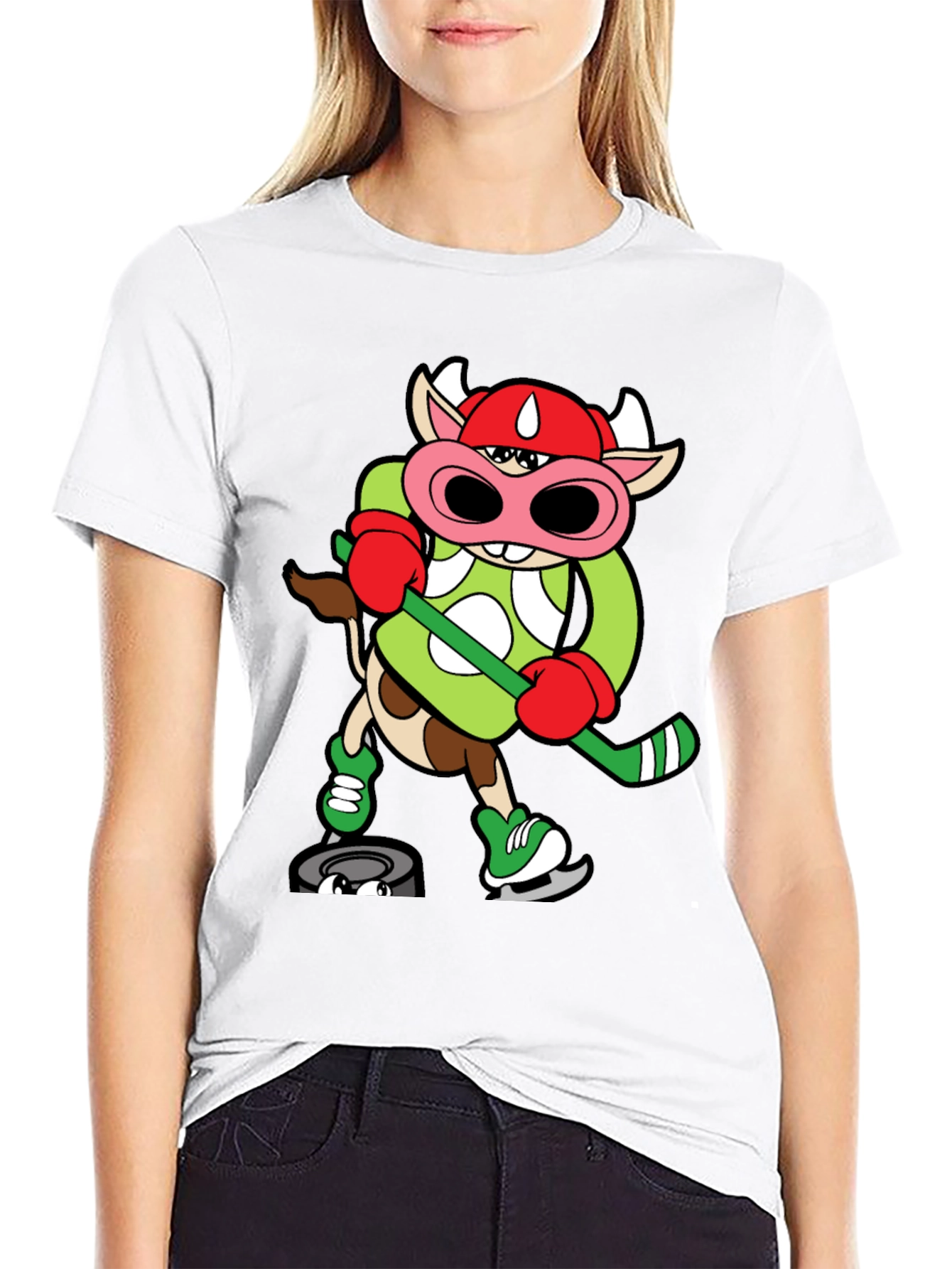 Hockey Cow T-Shirt - Funny Cartoon Animal Tee