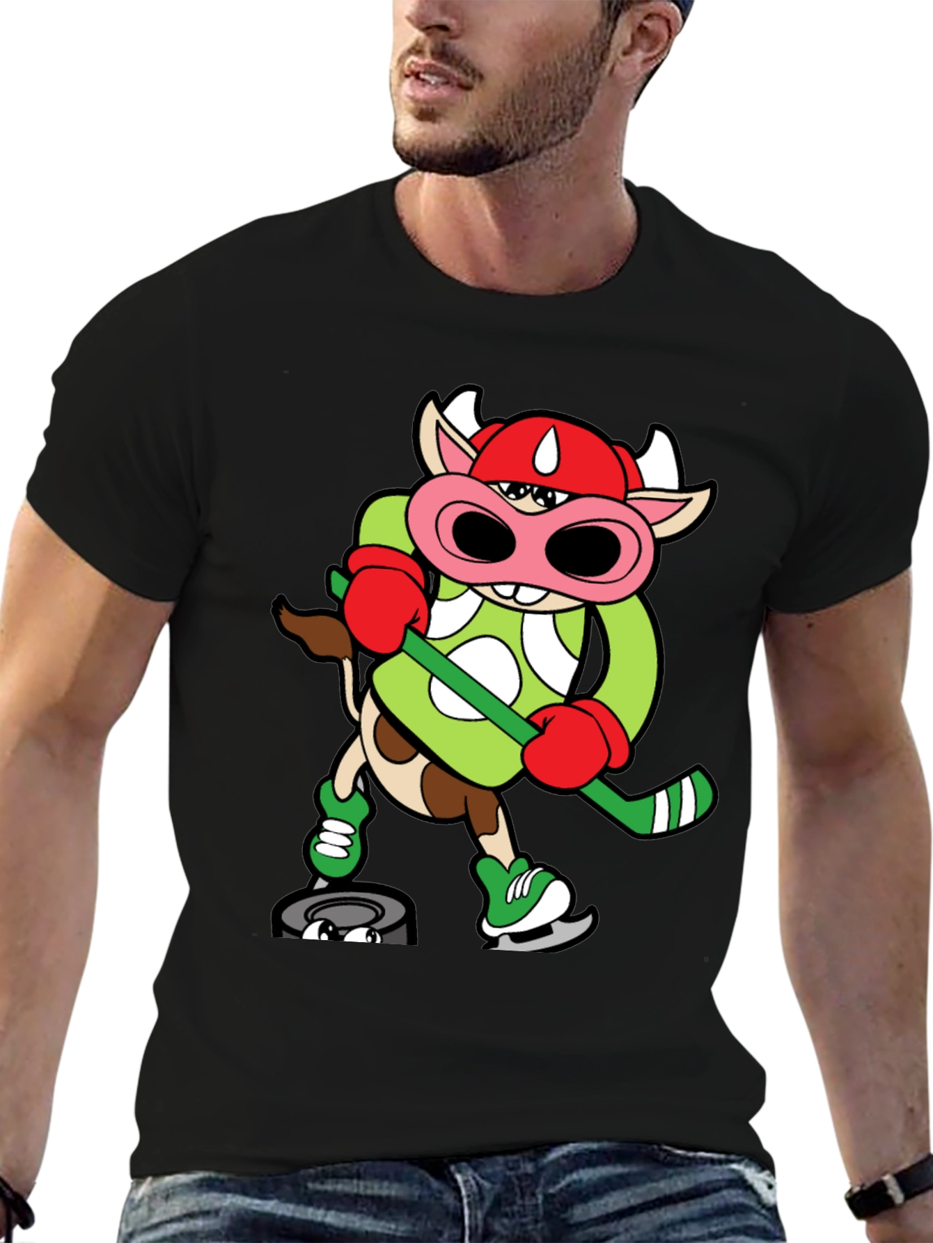 Hockey Cow T-Shirt - Funny Cartoon Animal Tee
