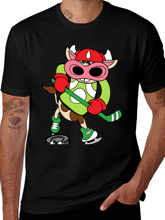 Hockey Cow T-Shirt - Funny Cartoon Animal Tee