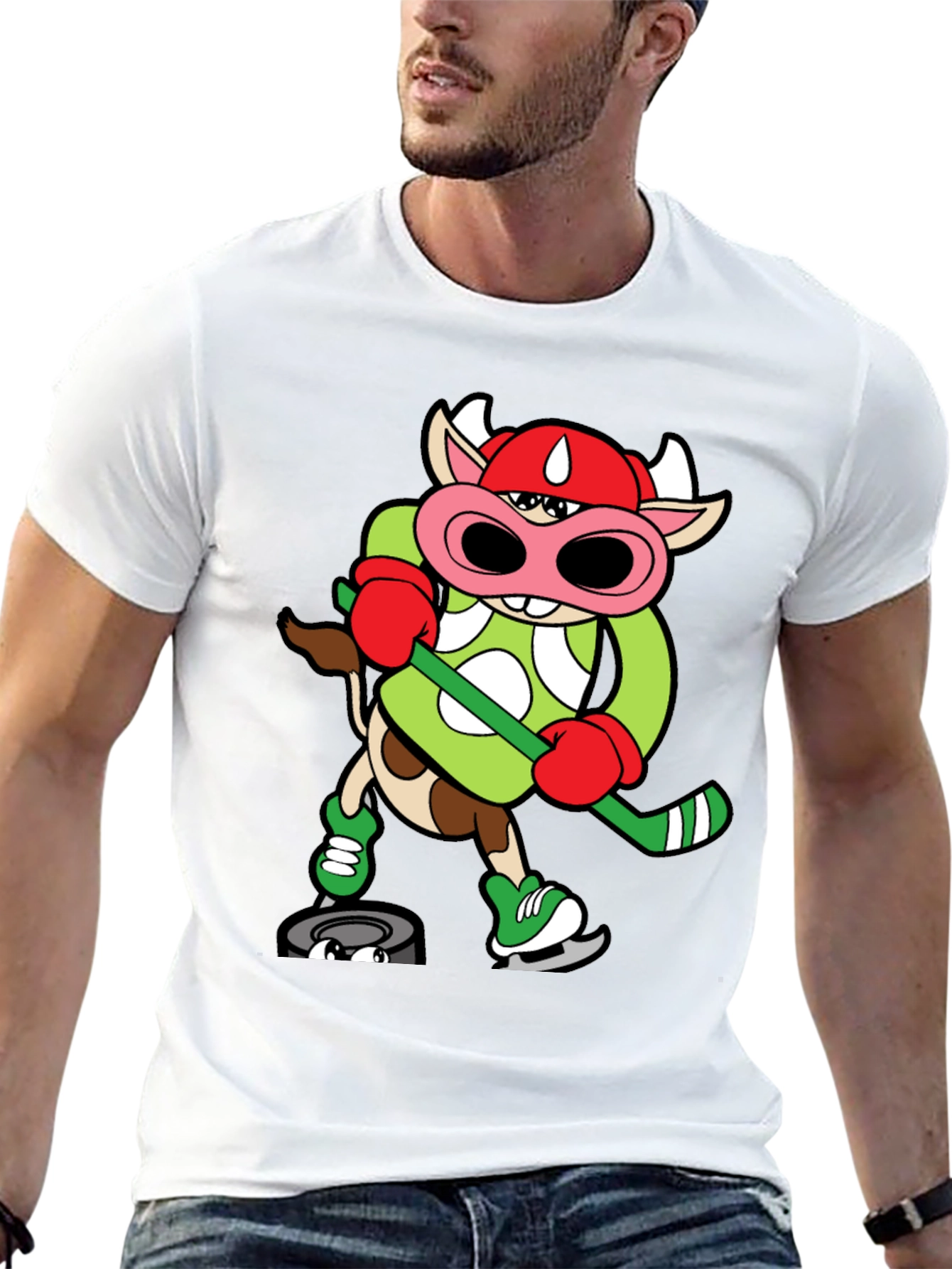 Hockey Cow T-Shirt - Funny Cartoon Animal Tee