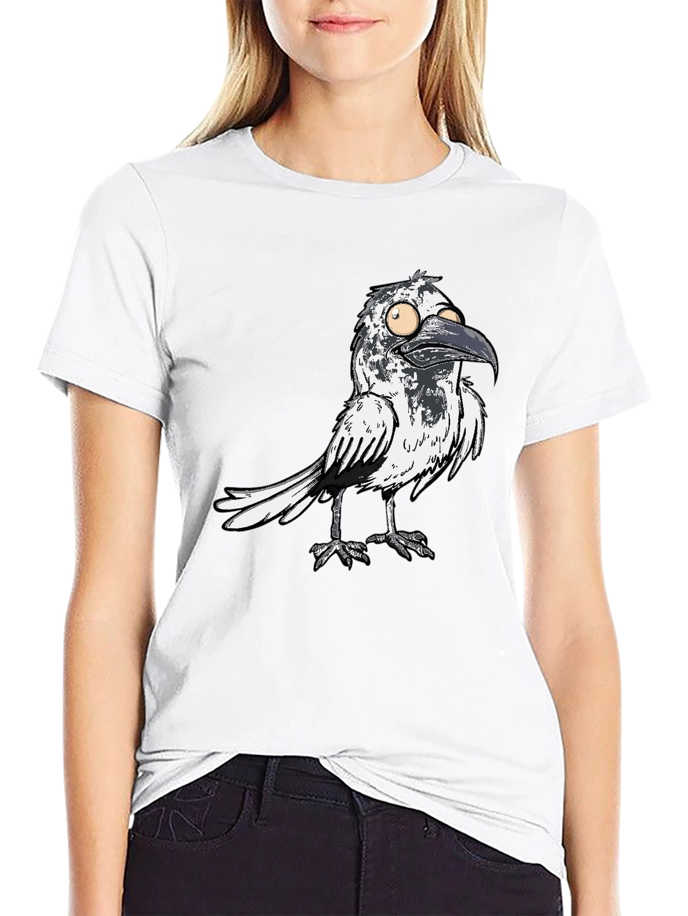 Mens Black T-Shirt with Crow Graphic