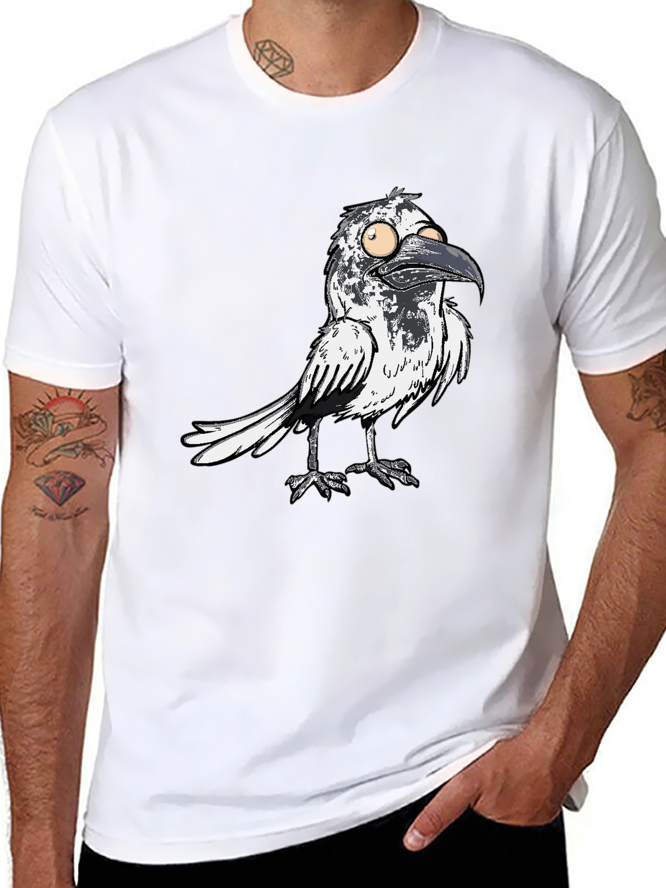 Mens Black T-Shirt with Crow Graphic