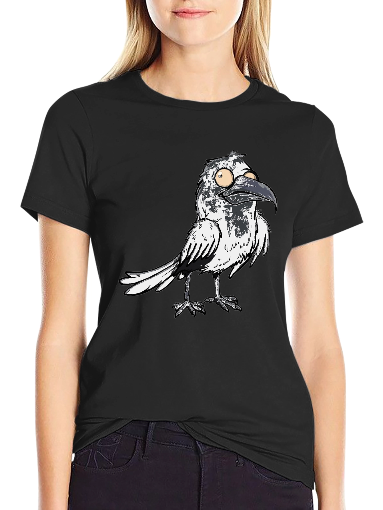 Mens Black T-Shirt with Crow Graphic
