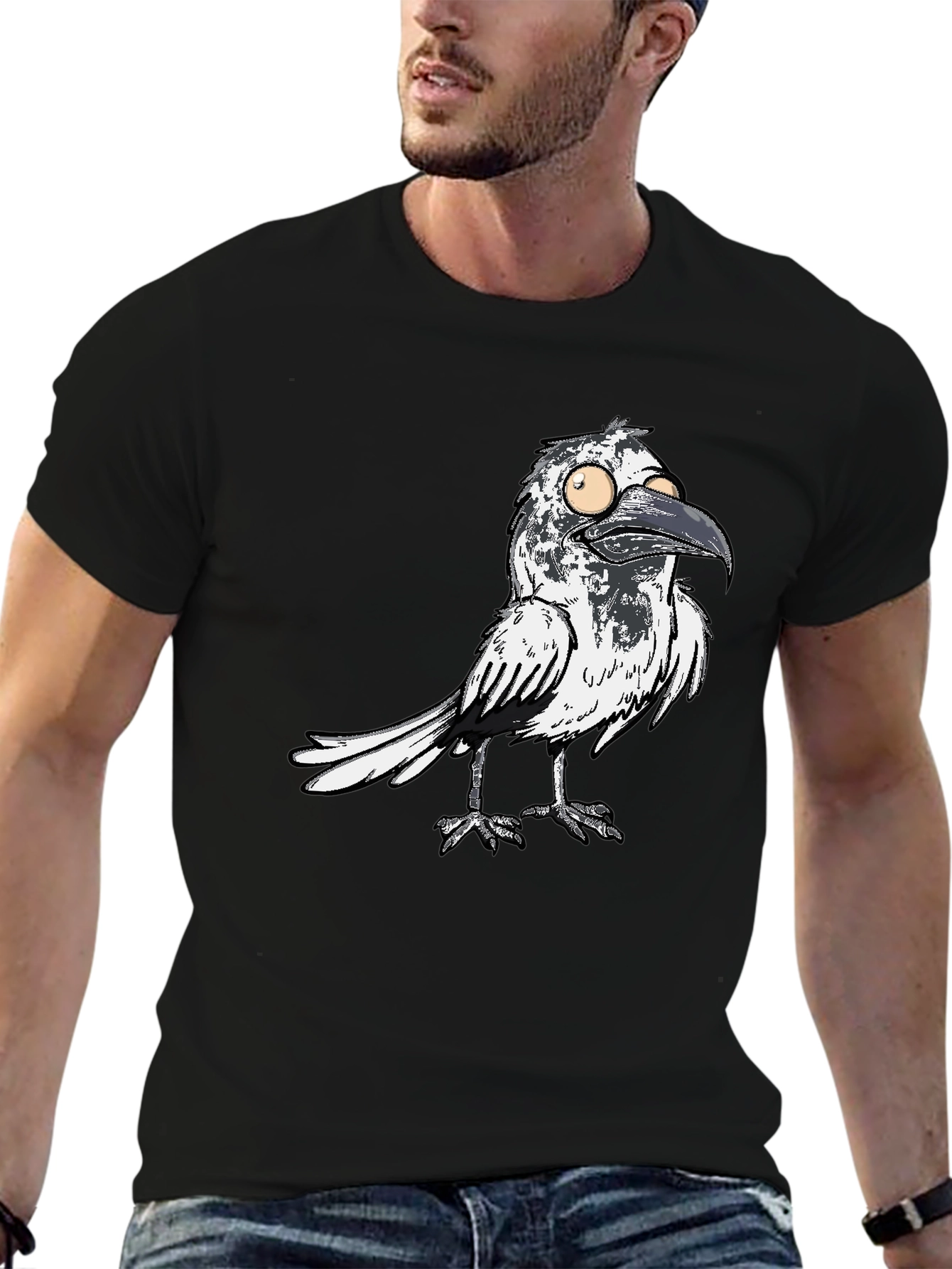 Mens Black T-Shirt with Crow Graphic