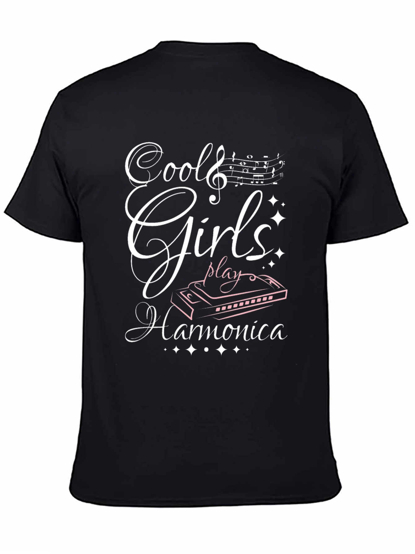 Cool Girls Play Harmonica Black T-Shirt