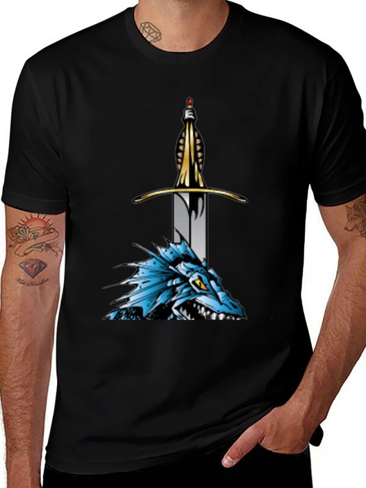 Dragon & Sword Graphic Tee - Black Cotton Comfort