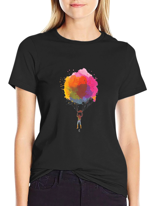 Artistic Colorful Balloon Graphic Black T-Shirt