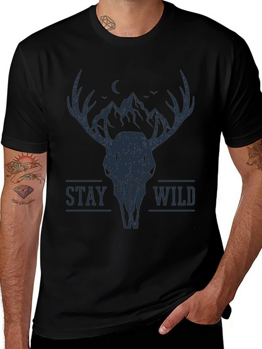 Stay Wild Deer Skull Graphic Tee - Black