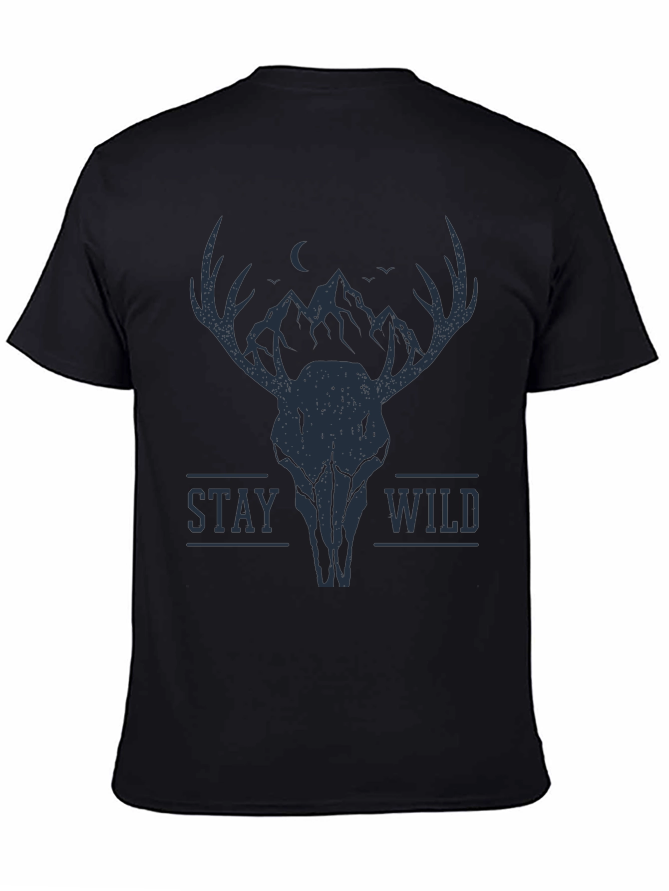 Stay Wild Deer Skull Graphic Tee - Black