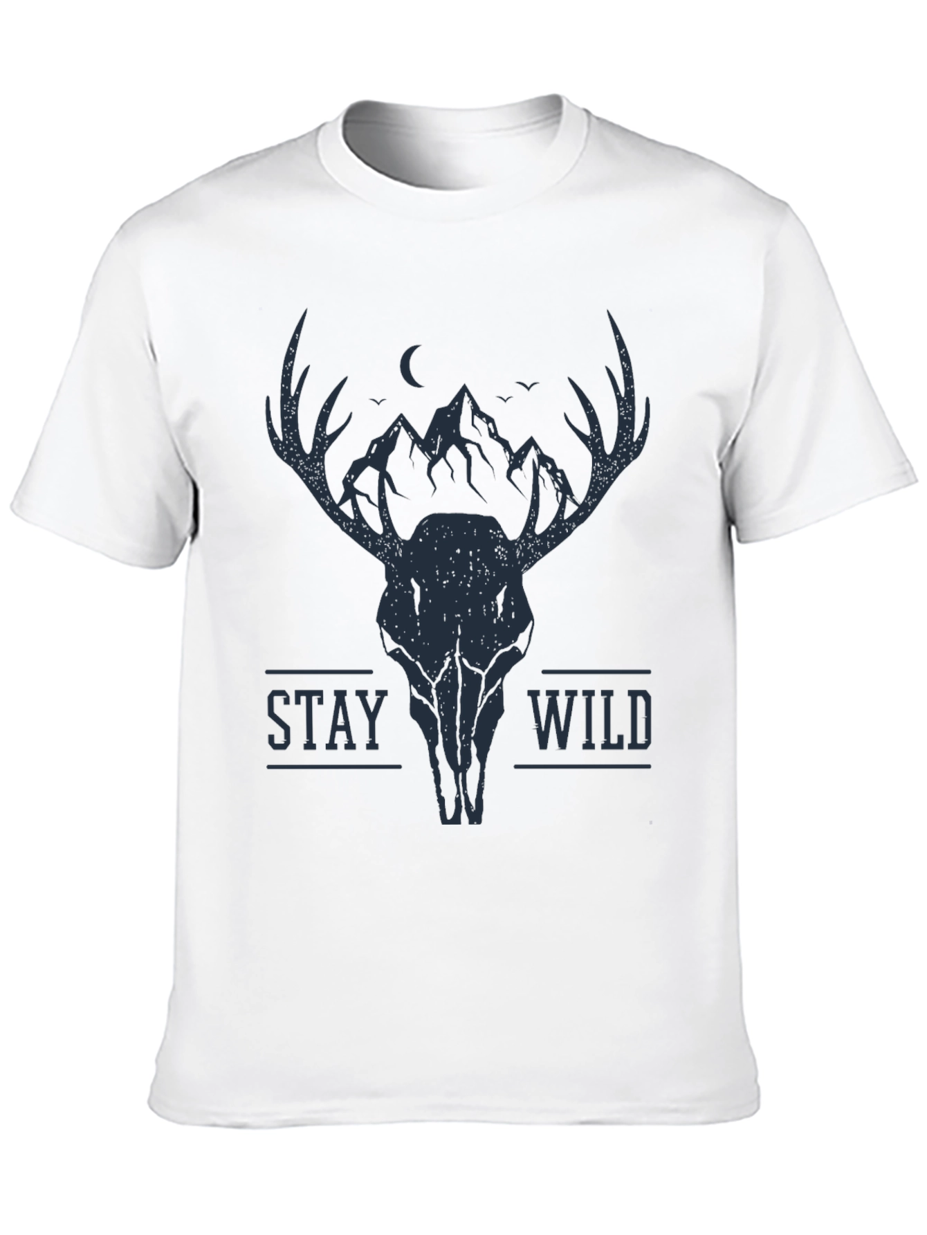 Stay Wild Deer Skull Graphic Tee - Black