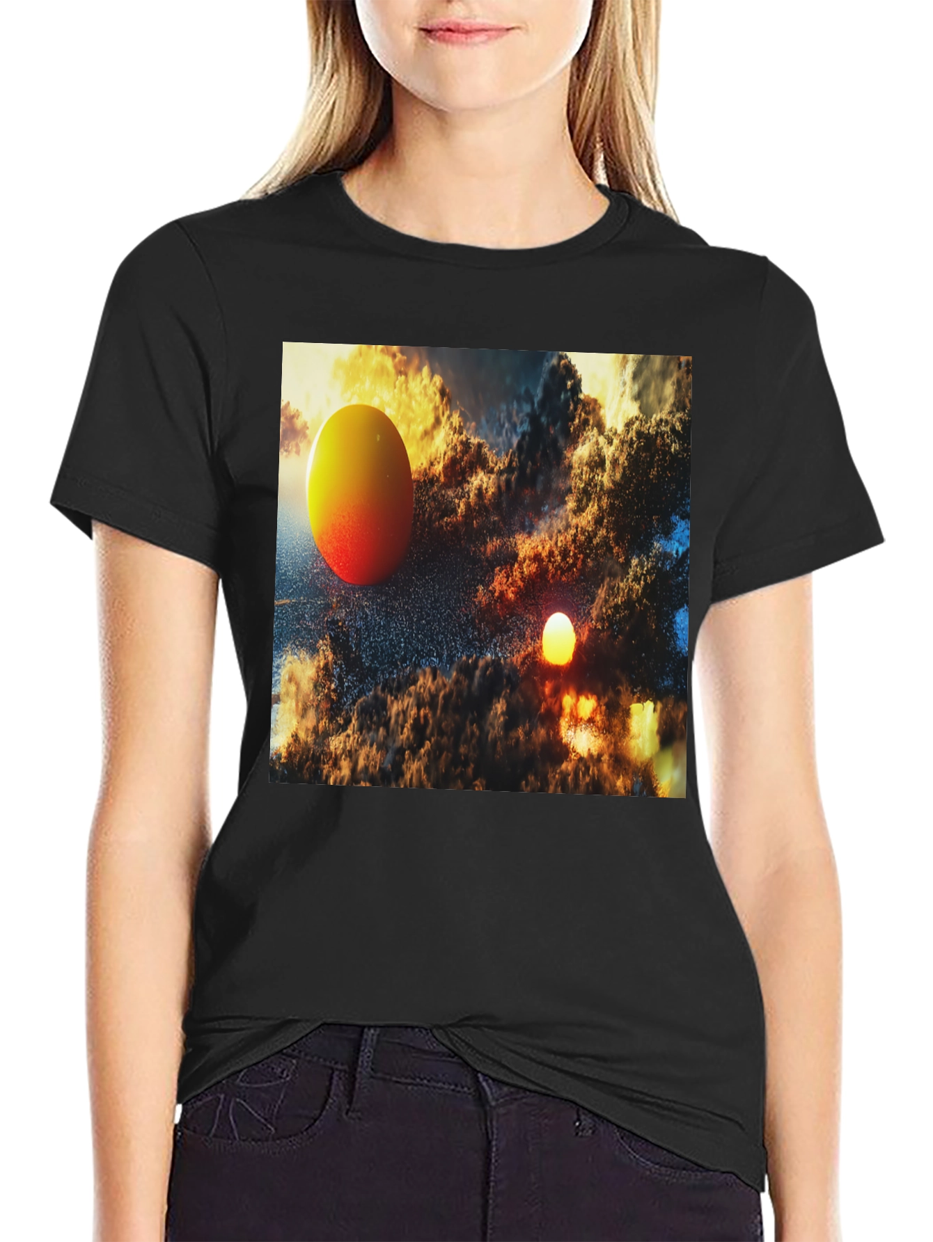 Abstract Art Graphic Tee - Black Cotton Blend T-Shirt