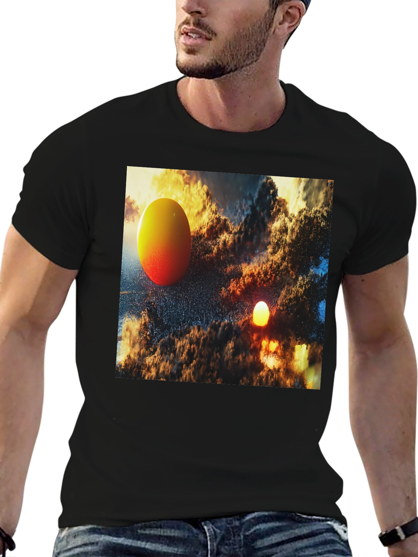 Abstract Art Graphic Tee - Black Cotton Blend T-Shirt