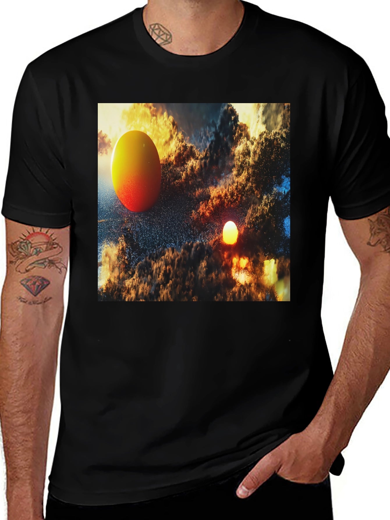 Abstract Art Graphic Tee - Black Cotton Blend T-Shirt