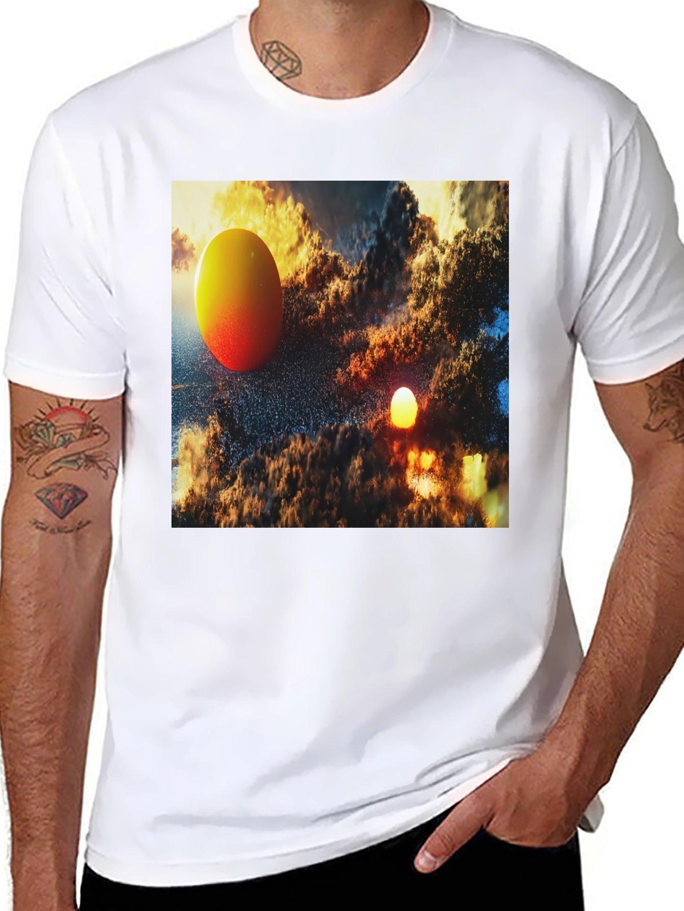 Abstract Art Graphic Tee - Black Cotton Blend T-Shirt