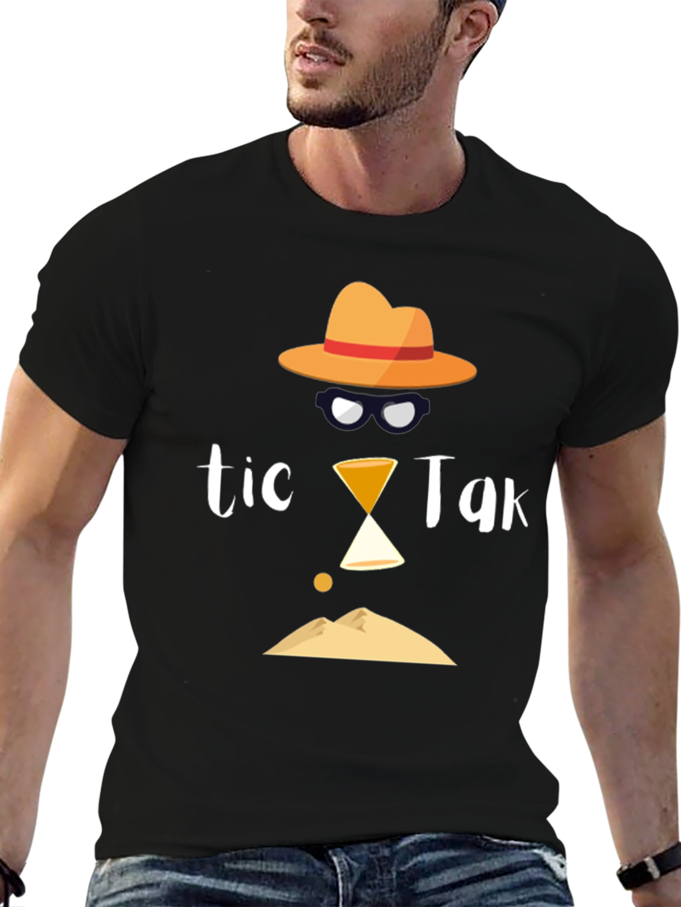 Tic Tak Design Mens Black T-Shirt