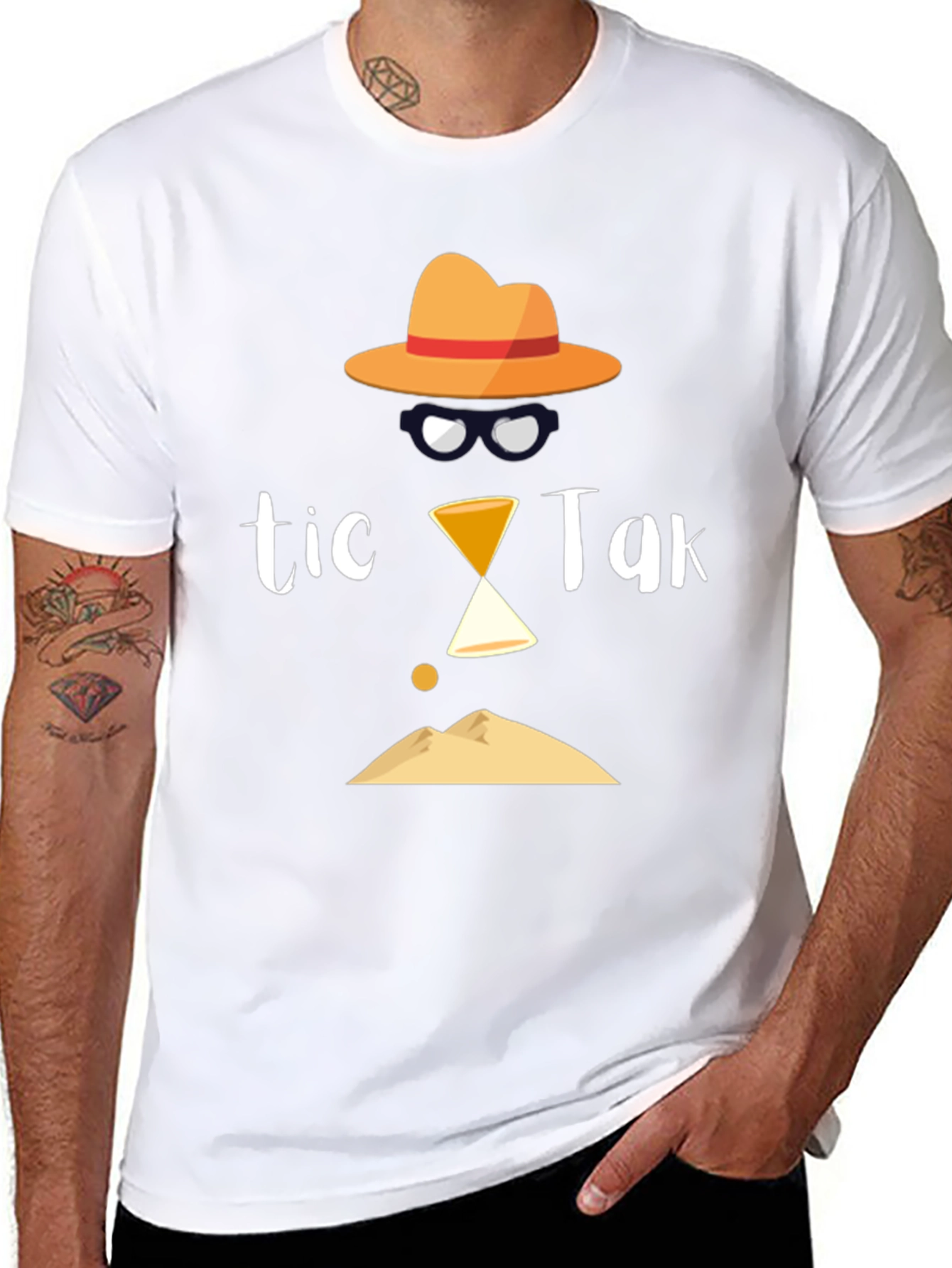 Tic Tak Design Mens Black T-Shirt