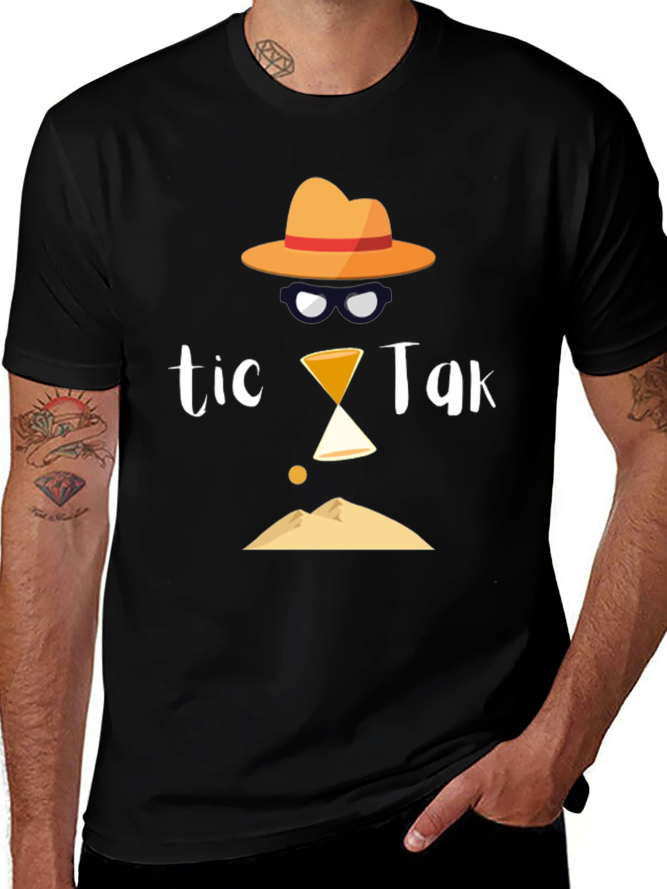 Tic Tak Design Mens Black T-Shirt