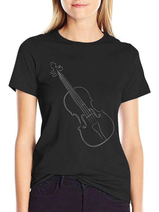 Violin Outline Graphic Tee - Black Crew Neck