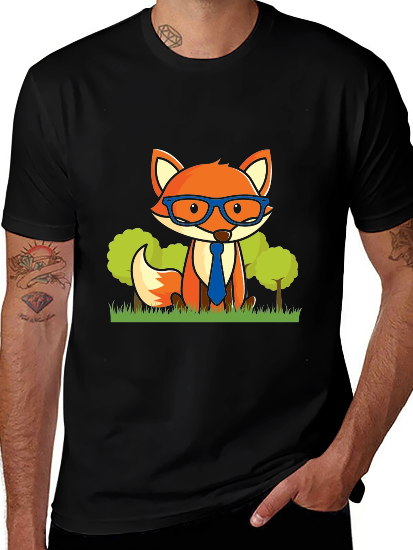 Fox with Glasses Graphic Print T-Shirt