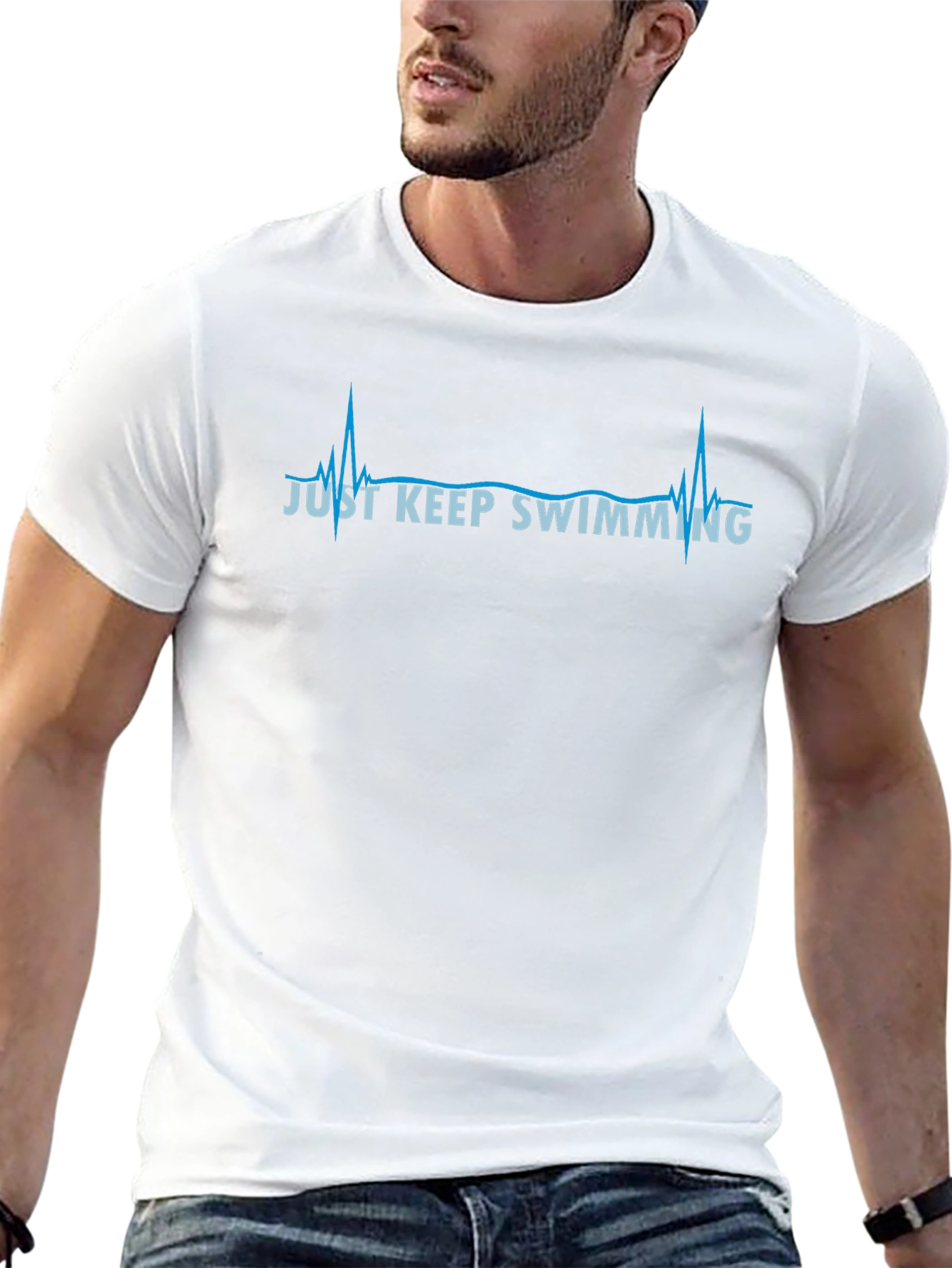 Just Keep Swimming Heartbeat Graphic Tee - Black